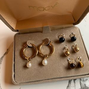 14k gold hoops with 4 interchangeable charms.NIB
